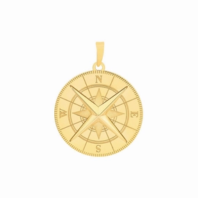14K Yellow Gold Nautical Compass Pendant