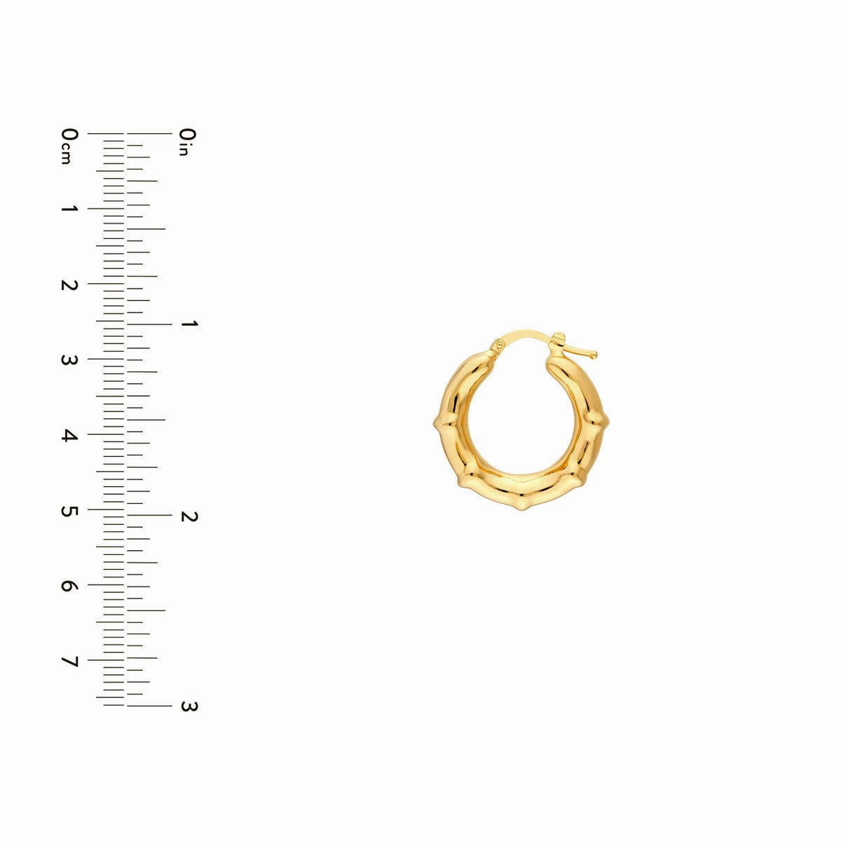 14K Yellow Gold Smooth Bamboo Round Hoop Earrings