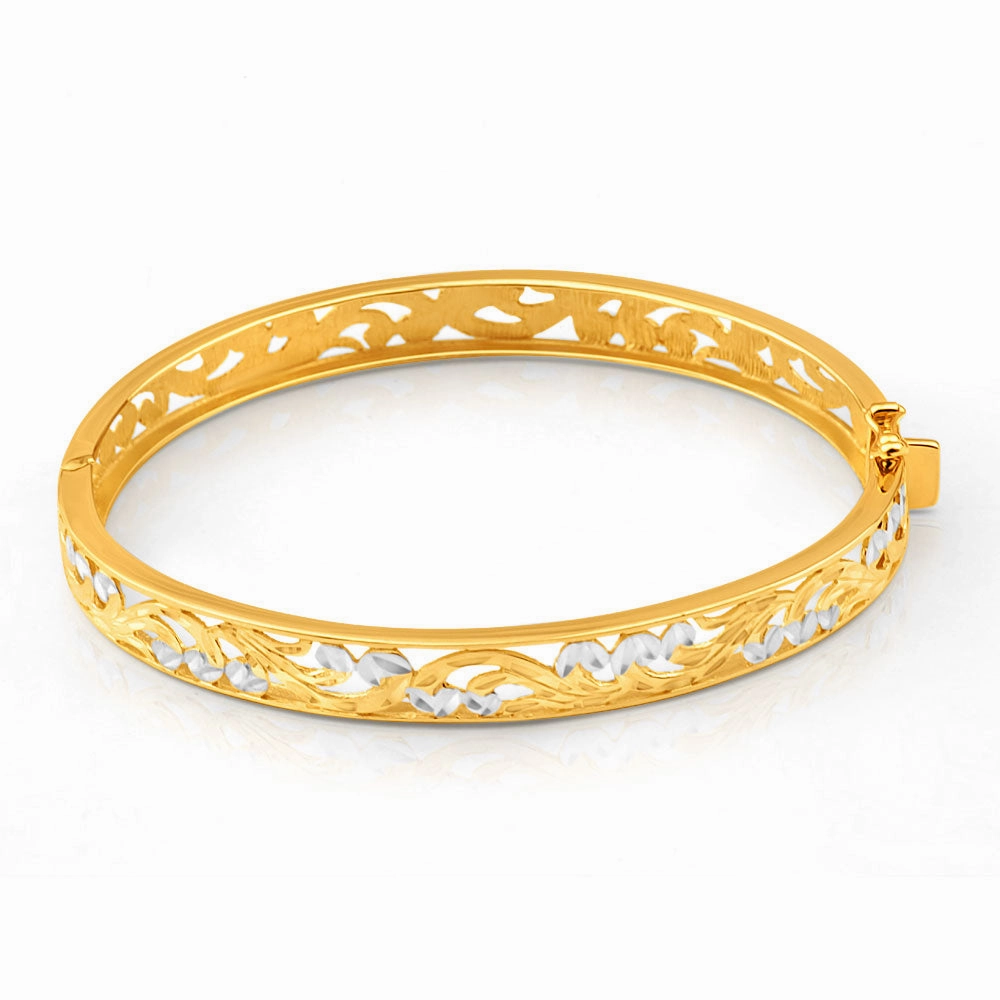 9ct Yellow Gold & White Gold Fancy Oval Bangle