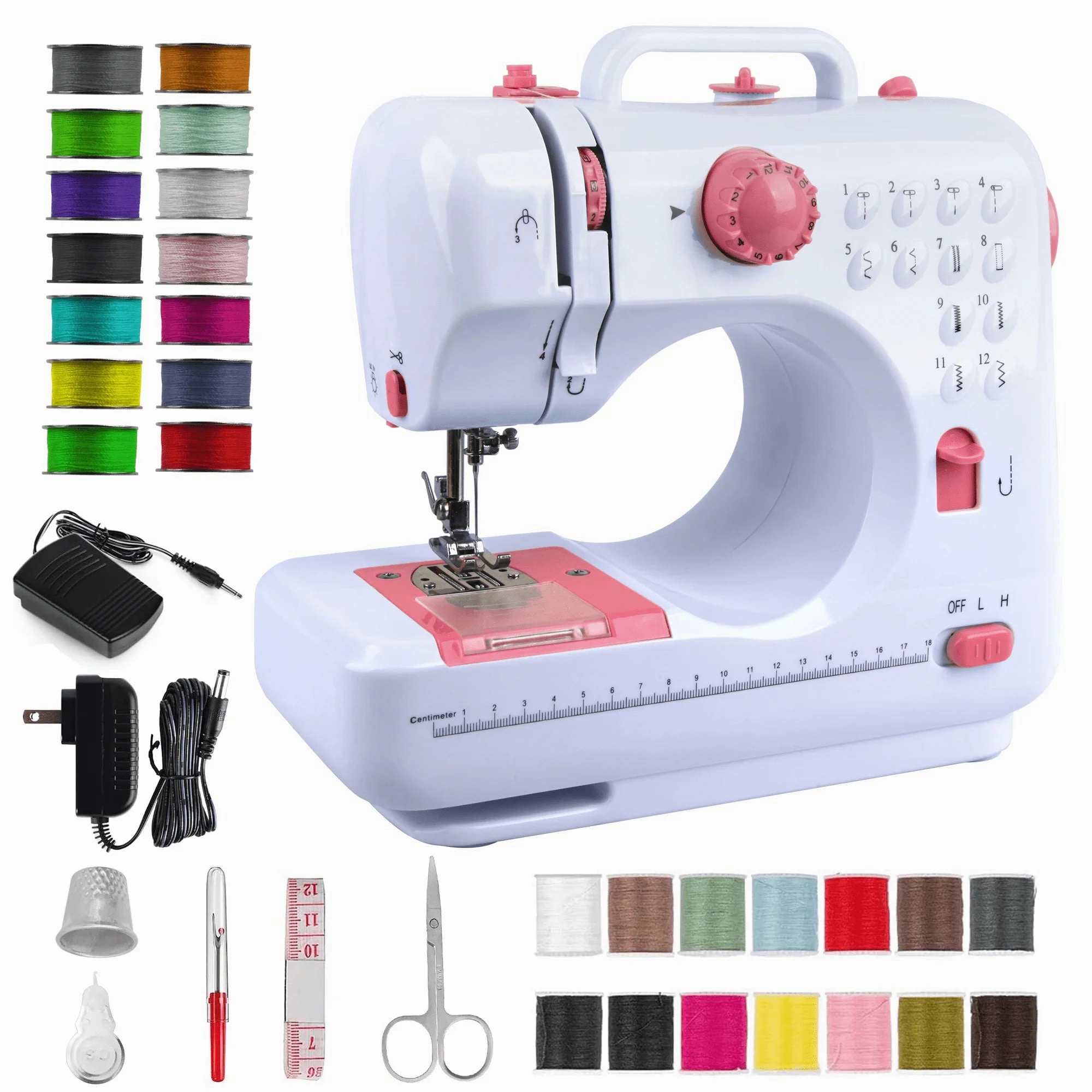 BCOOSS DGNFRJ Sewing Machine for Beginner Multi-Functional Portable Machine with 12 Built-in Stitches,Pink