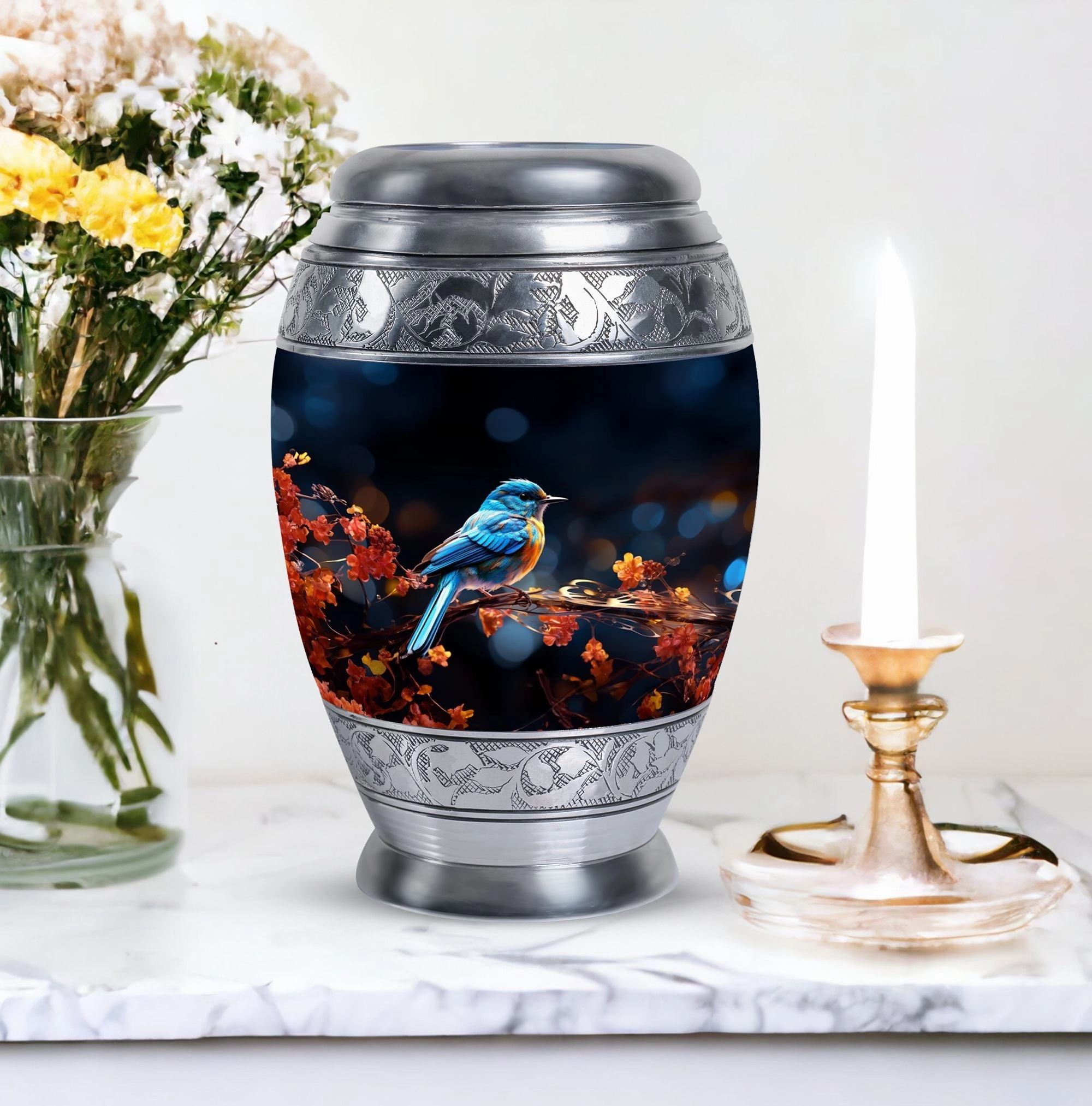 Blue Sparrow Large Cremation Urn: Timeless Memorial Gift