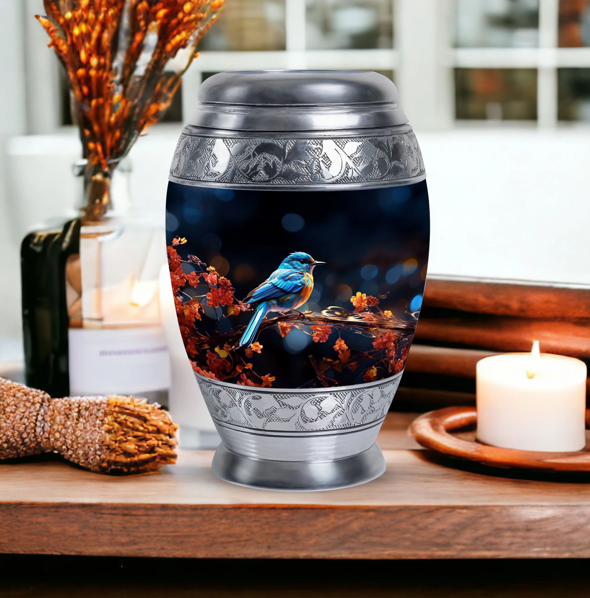 Blue Sparrow Large Cremation Urn: Timeless Memorial Gift