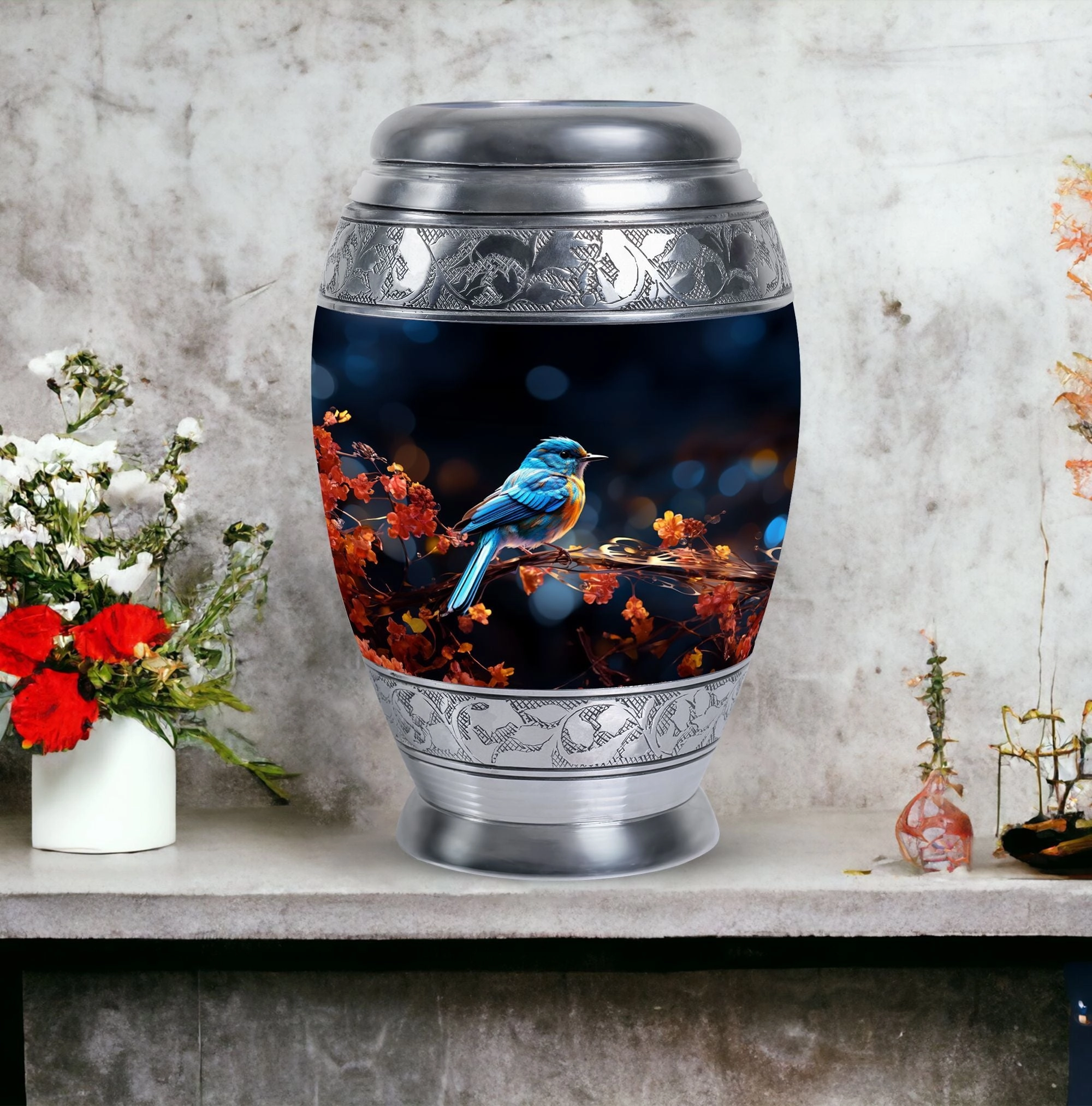 Blue Sparrow Large Cremation Urn: Timeless Memorial Gift