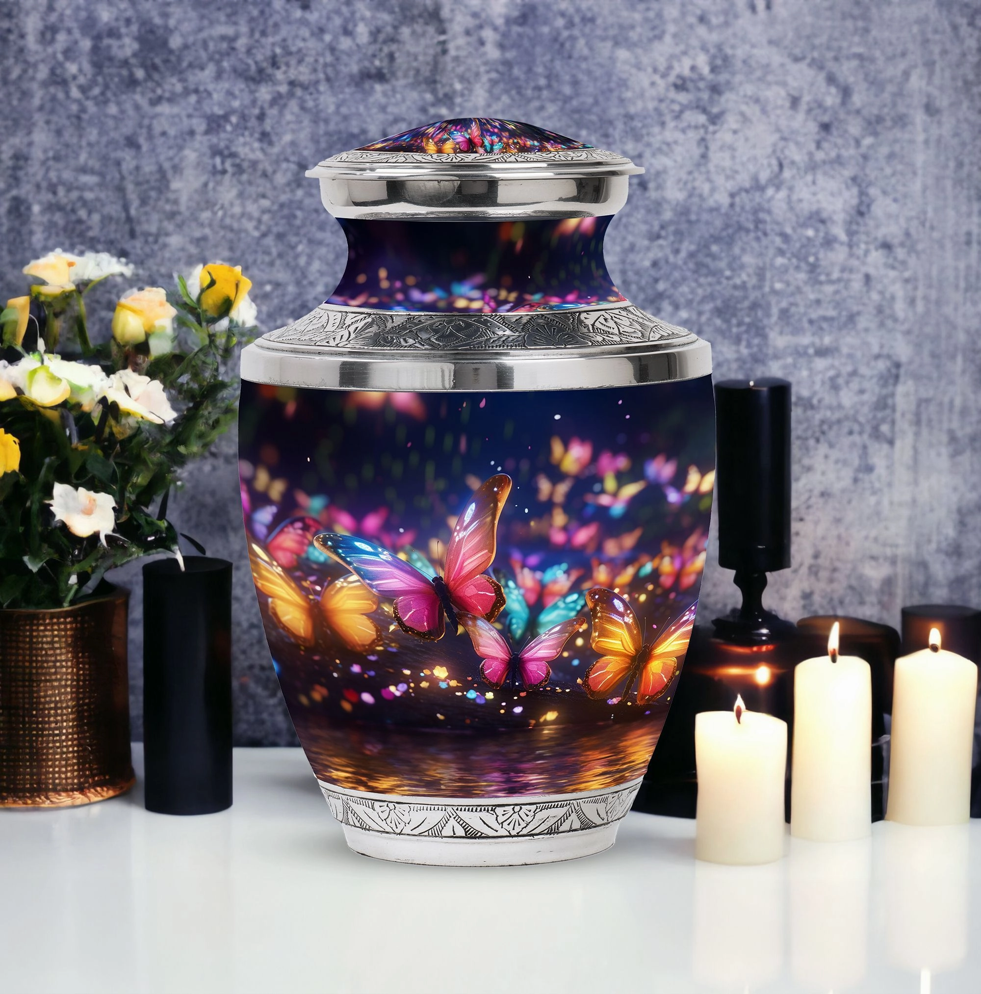 Butterflies in Forest Cremation Tribute: Timeless Memorial Urn