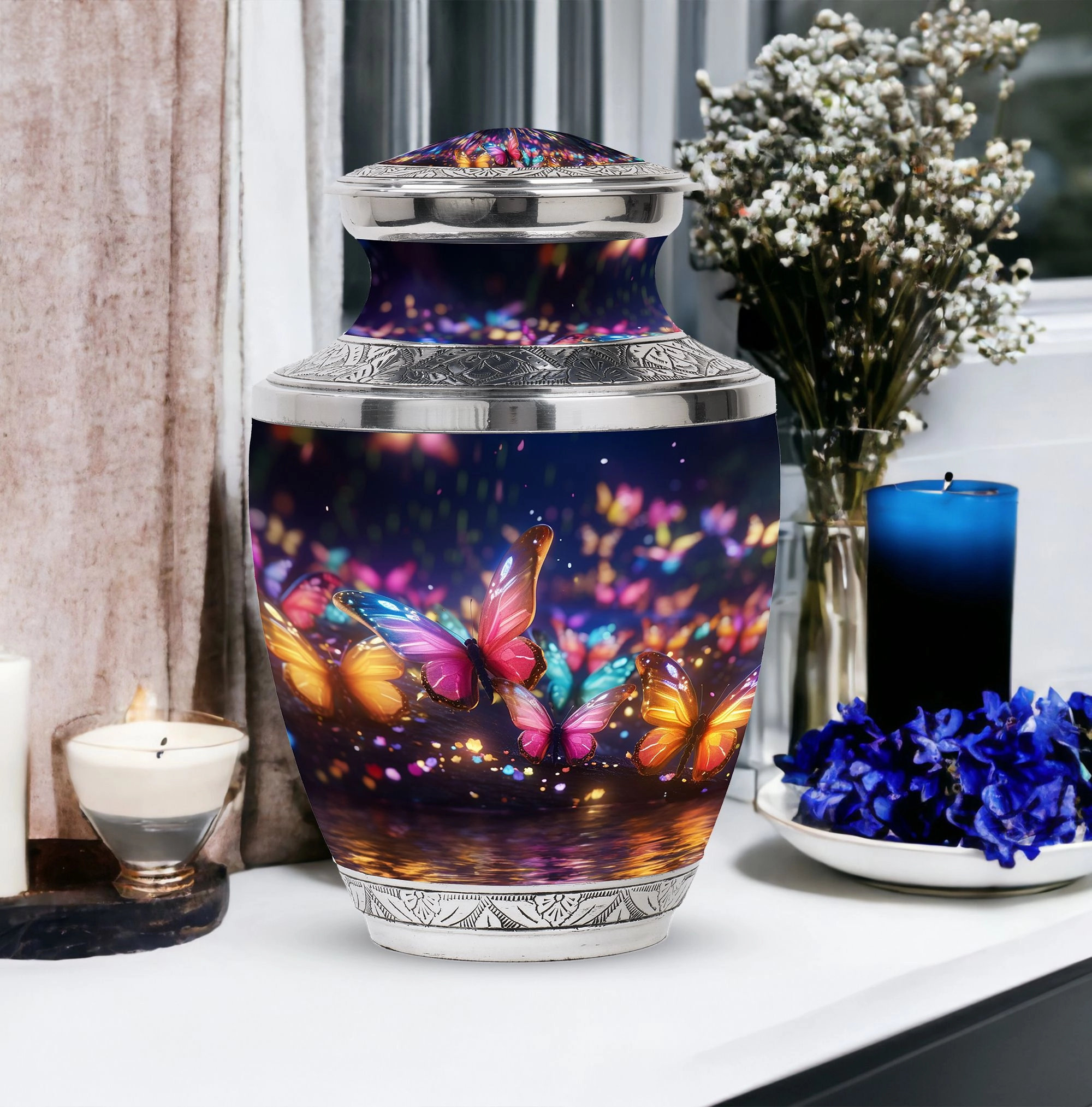 Butterflies in Forest Cremation Tribute: Timeless Memorial Urn