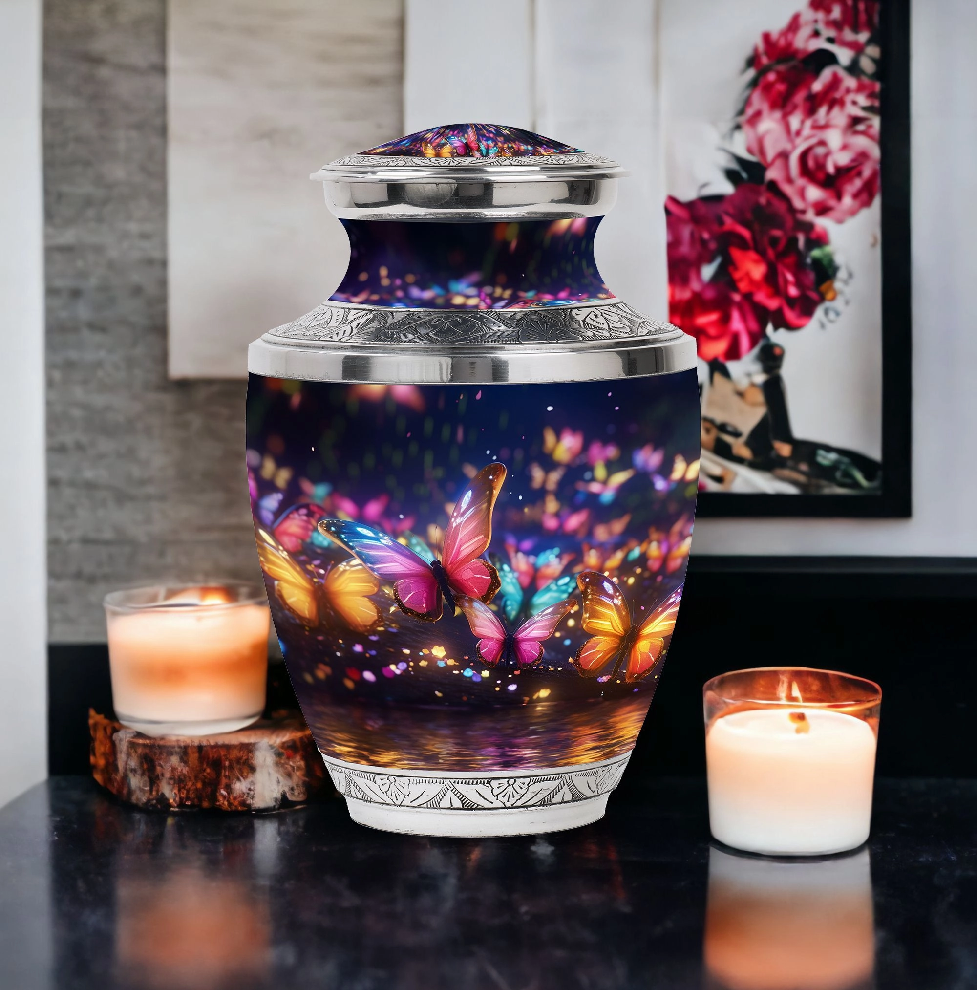 Butterflies in Forest Cremation Tribute: Timeless Memorial Urn