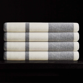 Cashmere Stripe Knit Blanket - Heather Grey/White