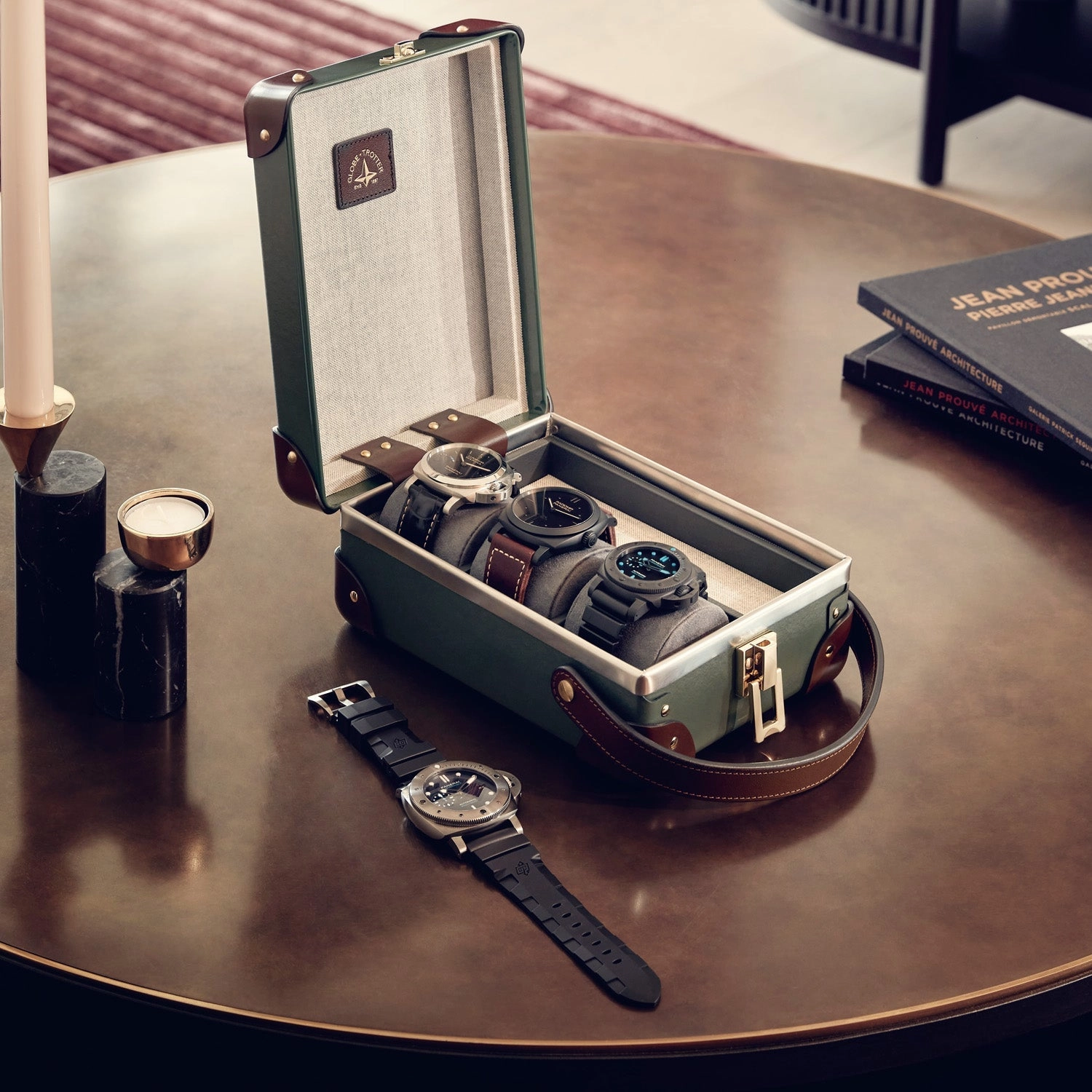 Centenary · 3-Slot Watch Case | Green/Brown