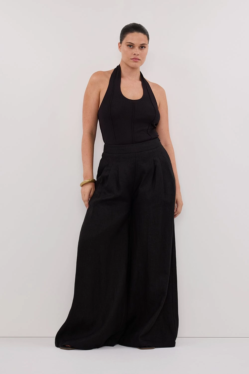 CODY BLACK WIDE LINEN PANT