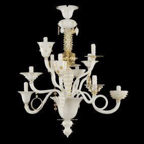 Contemporary Artistic White & Gold Glass Chandelier