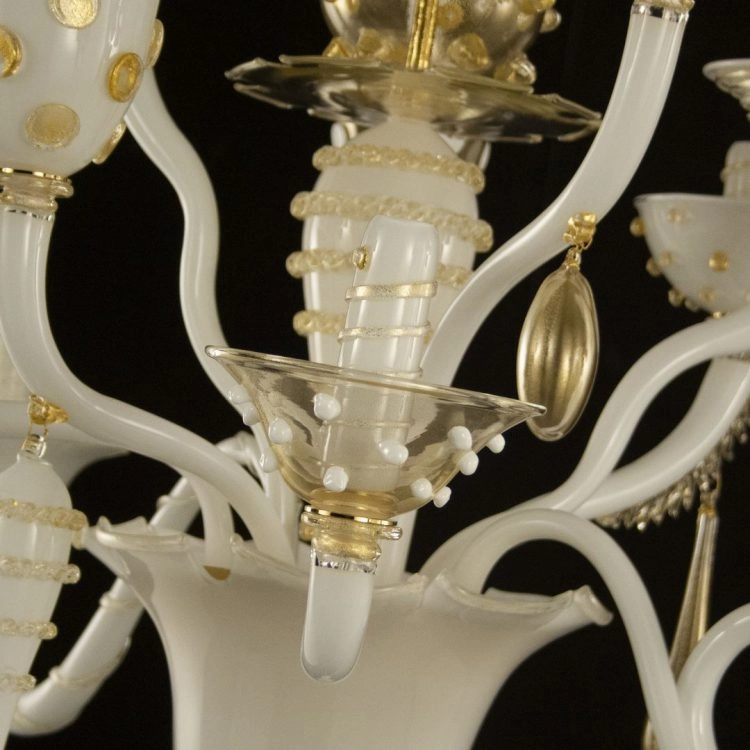 Contemporary Artistic White & Gold Glass Chandelier