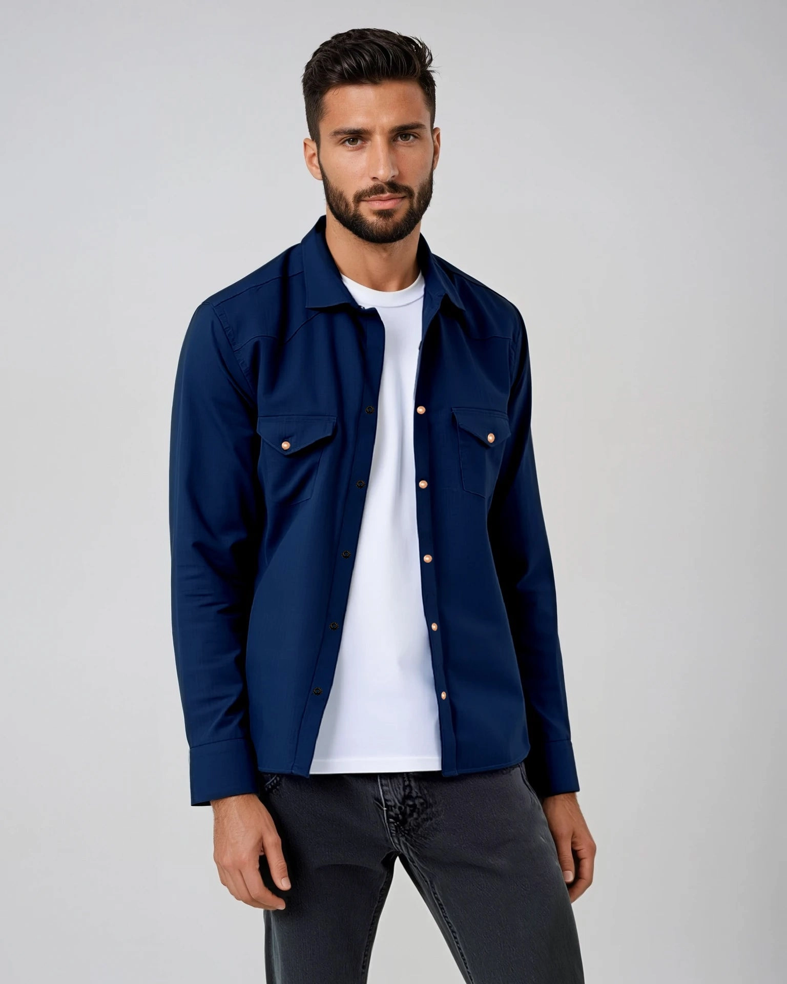 Dark Navy Two-Pocket Western Shirt