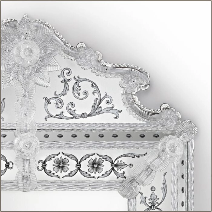 Decorative Large Venetian Mirror With Silver Eglomise Design
