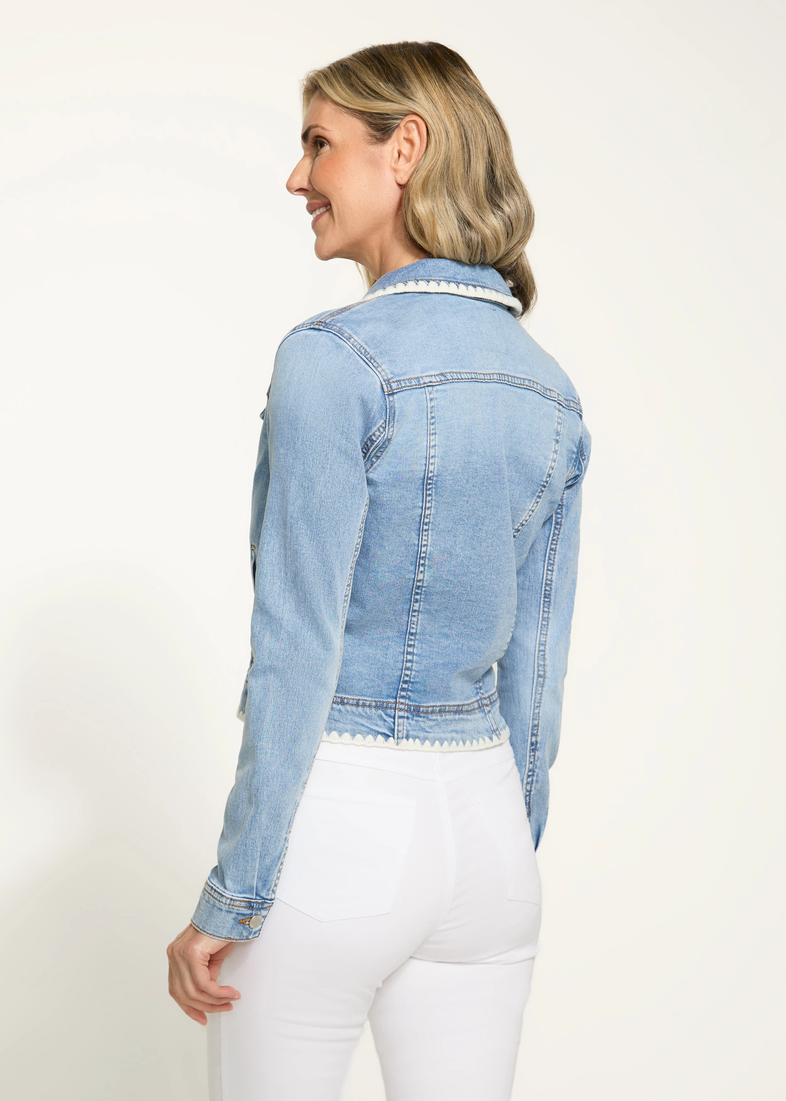 Denim Jacket with Crochet Stitch, Light Medium