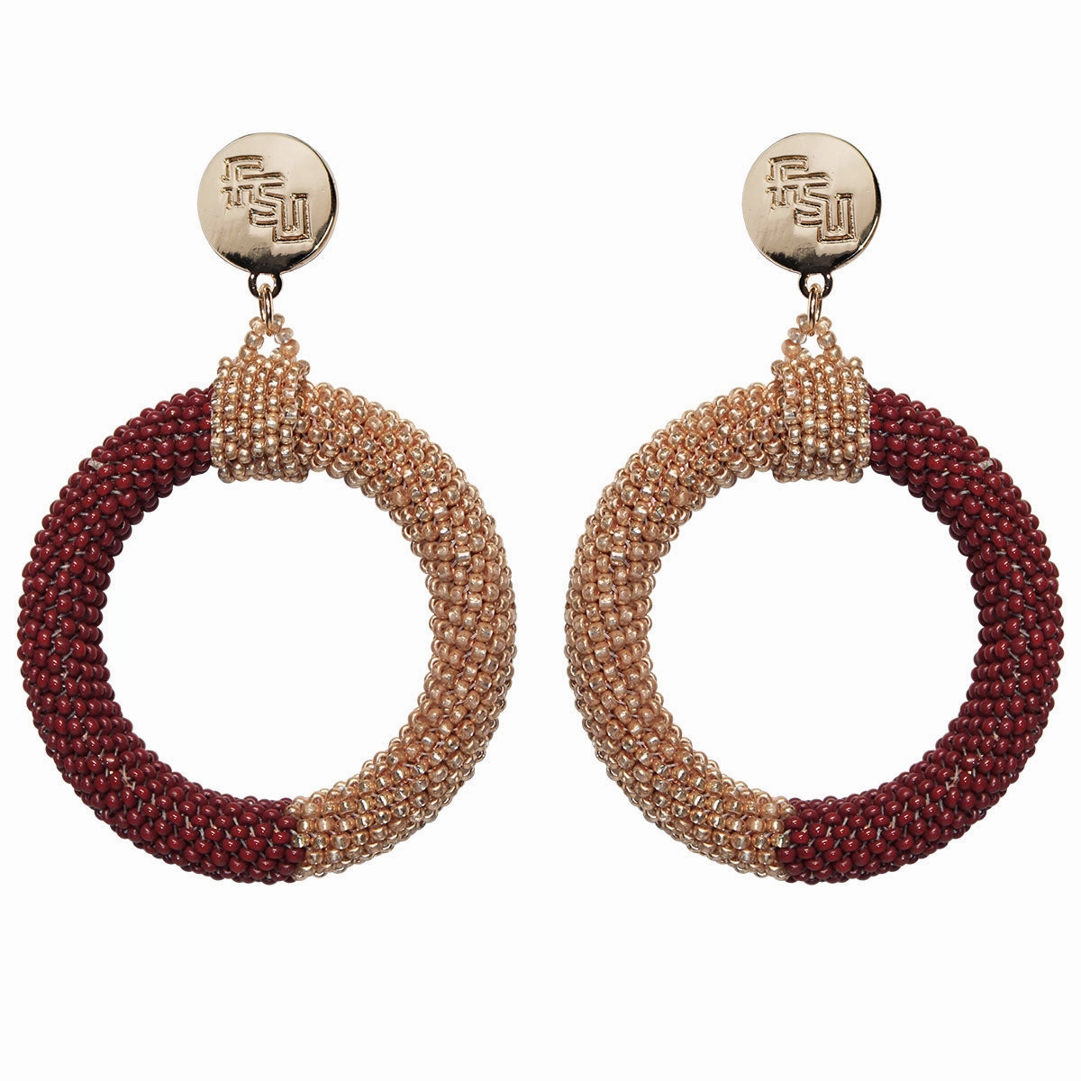 Emerson Street Stacked FSU Hand Beaded Color Block Hoop Earrings - Garnet/Gold