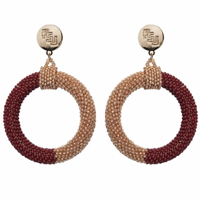 Emerson Street Stacked FSU Hand Beaded Color Block Hoop Earrings - Garnet/Gold