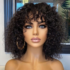 Exclusive Sale | Beginner Friendly Water Wave Minimalist Lace Glueless Short Wig with Bangs