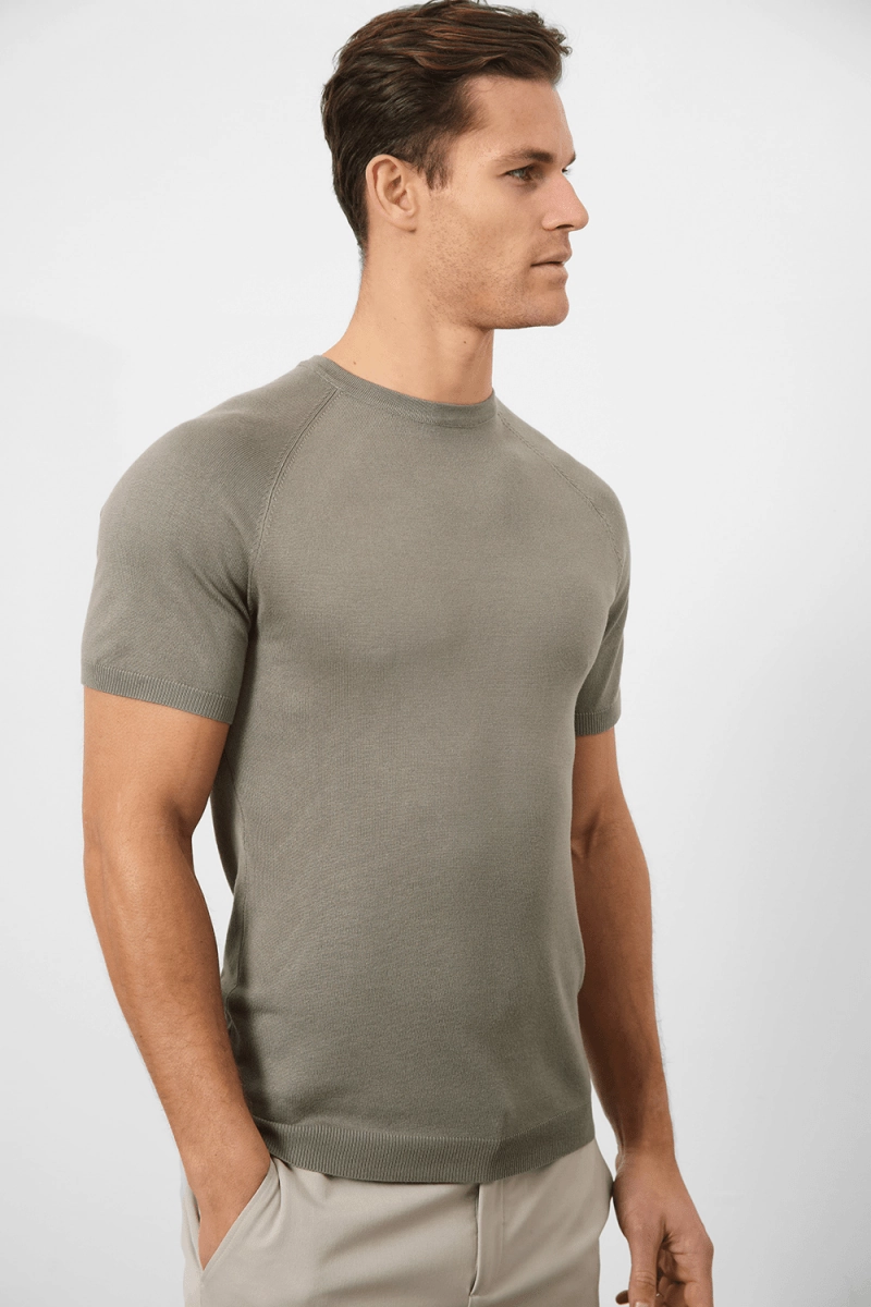 Fine Gauge Knitted T-Shirt in Soft Sage