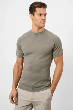 Fine Gauge Knitted T-Shirt in Soft Sage