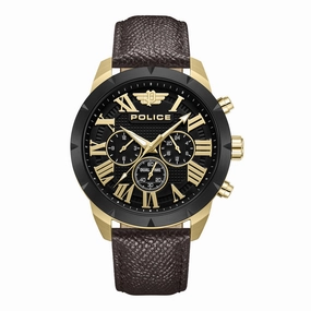 Gold Case & Brown Dial Watch With Brown Leather Strap - Brown