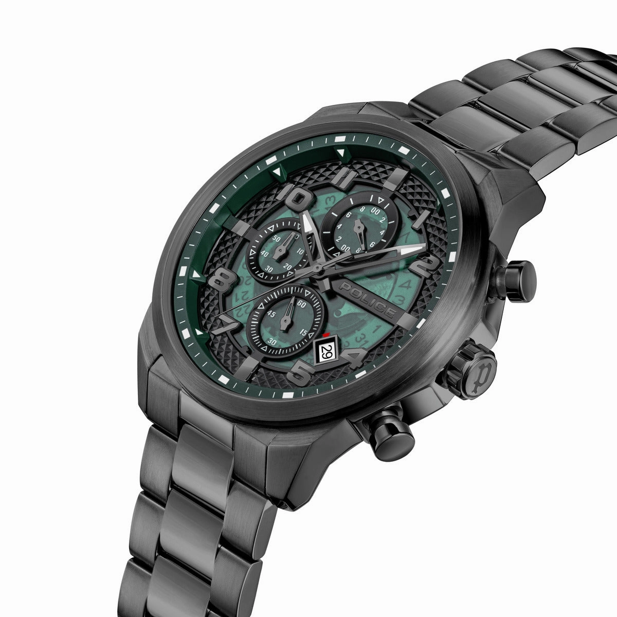 Gunmetal Case & Green Dial Watch With Gunmetal Strap