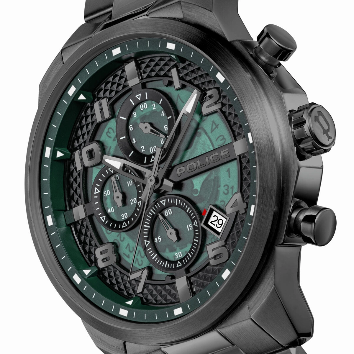Gunmetal Case & Green Dial Watch With Gunmetal Strap