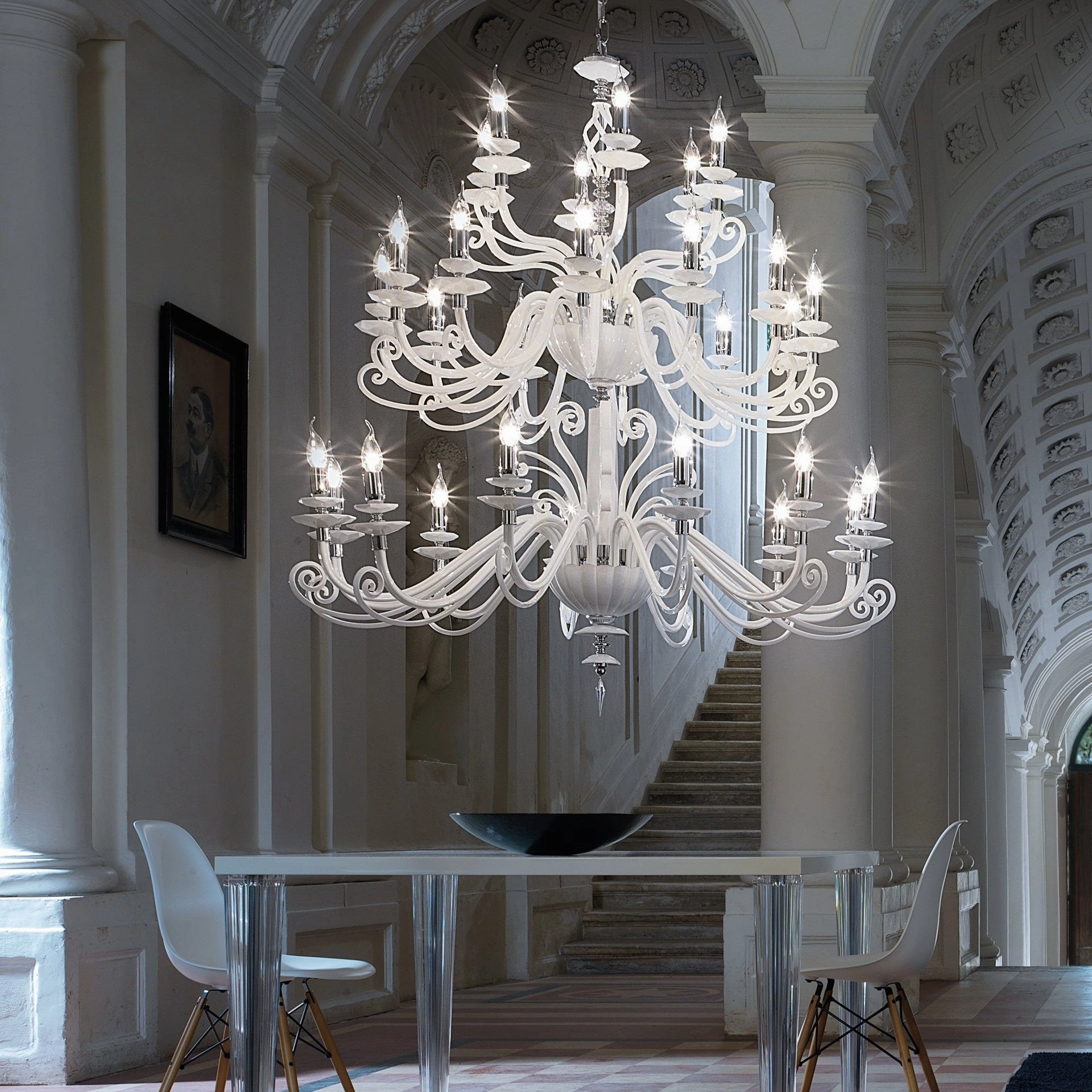 Large Contemporary Italian Glass Chandelier With 30 Arms