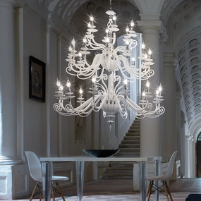 Large Contemporary Italian Glass Chandelier With 30 Arms