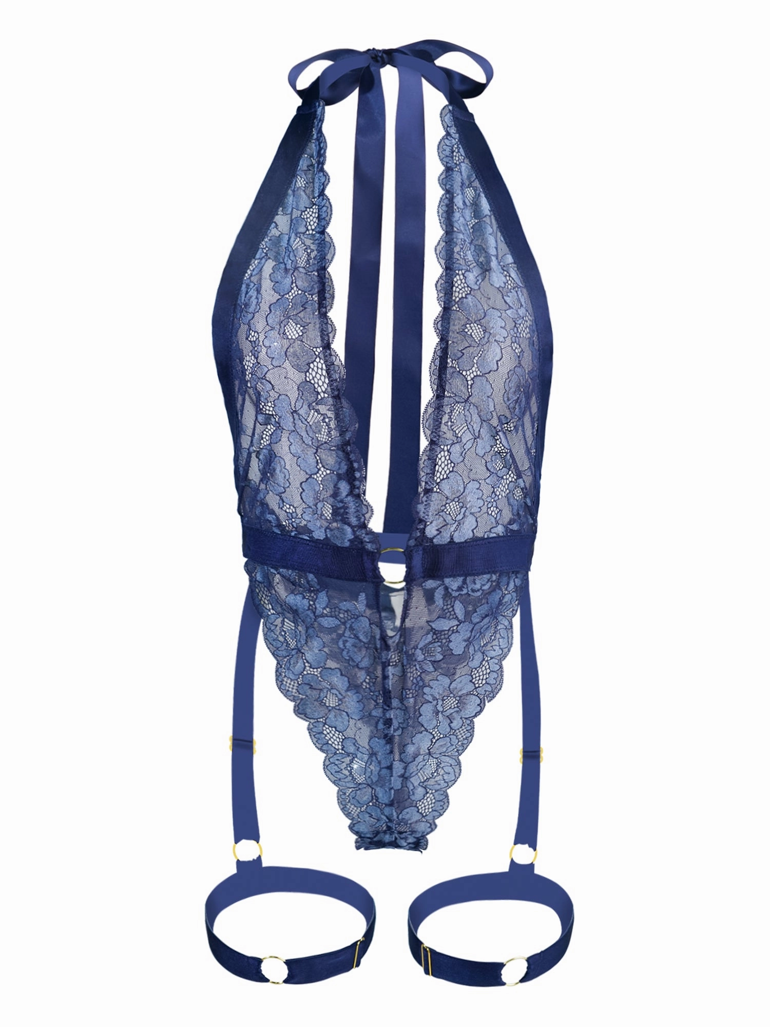 Lila Lace Suspenders Teddy in Blue