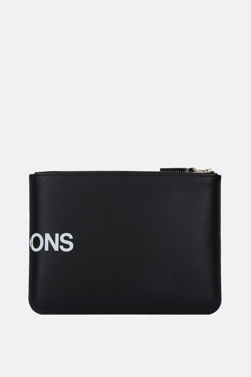 logo print smooth leather large pouch