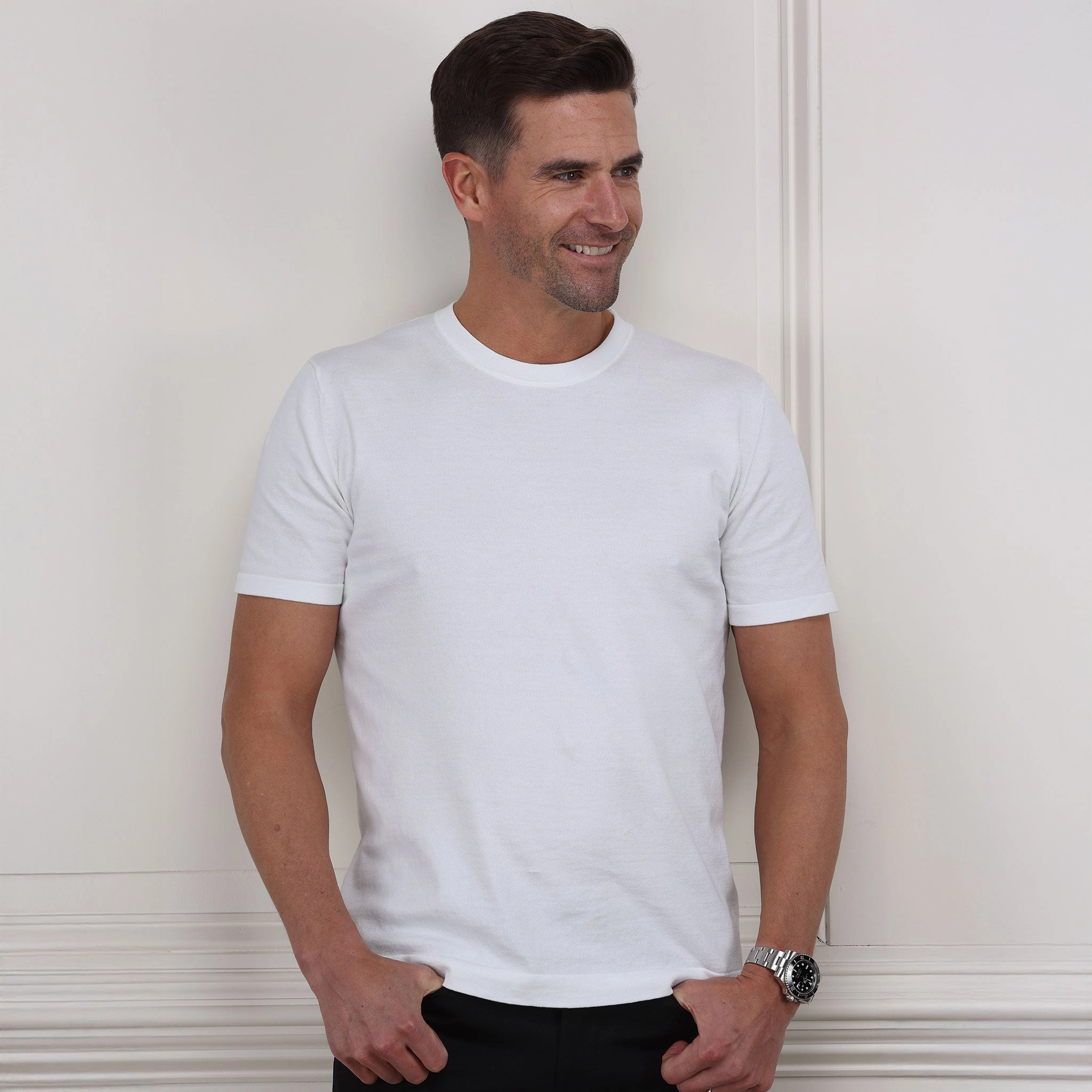 Lucca Luxury Touch Cotton and Silk T-Shirt White