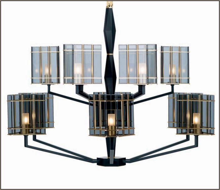 Luxury Modern 12 Light Italian Chandelier With Black And Smoked Glass