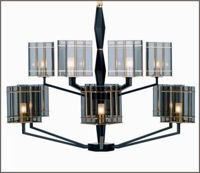 Luxury Modern 12 Light Italian Chandelier With Black And Smoked Glass