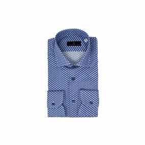 Navy and Sky Geometric Print Sport Shirt