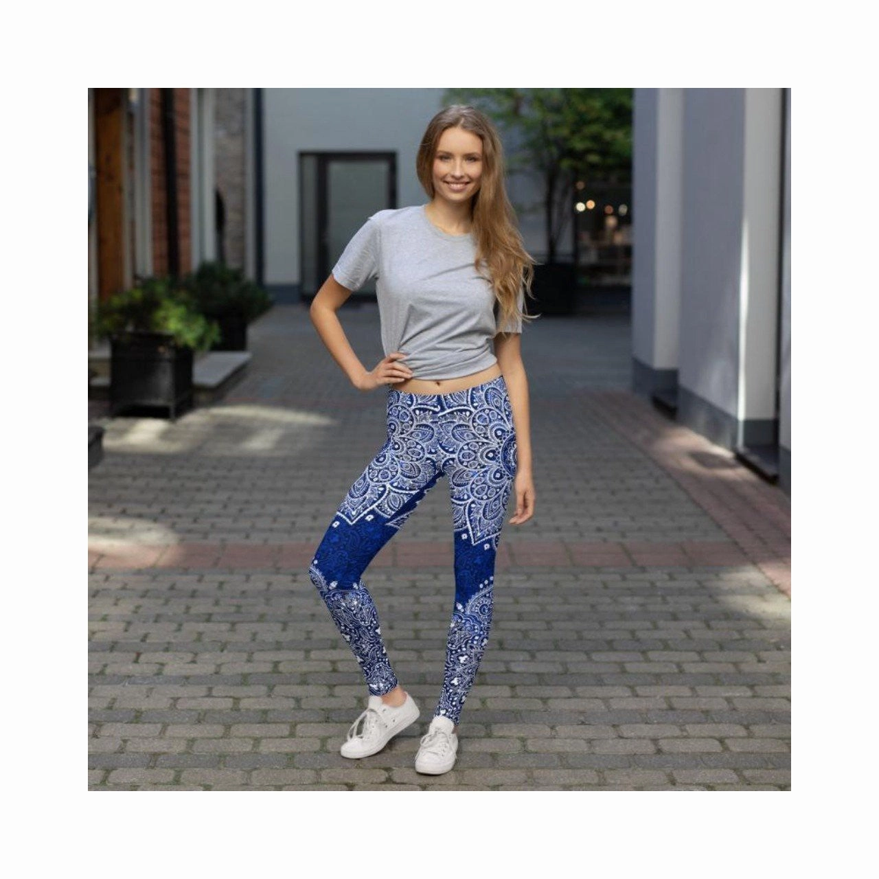 Navy and White Mandala Leggings