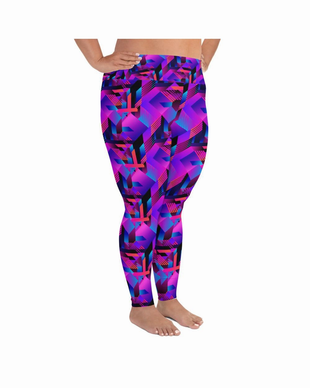 Pink and Purple Colorblock Plus Size Leggings