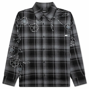Plaid Beaded Oversized Shirt - Black