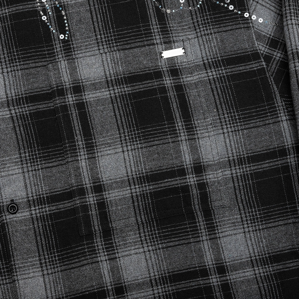 Plaid Beaded Oversized Shirt - Black