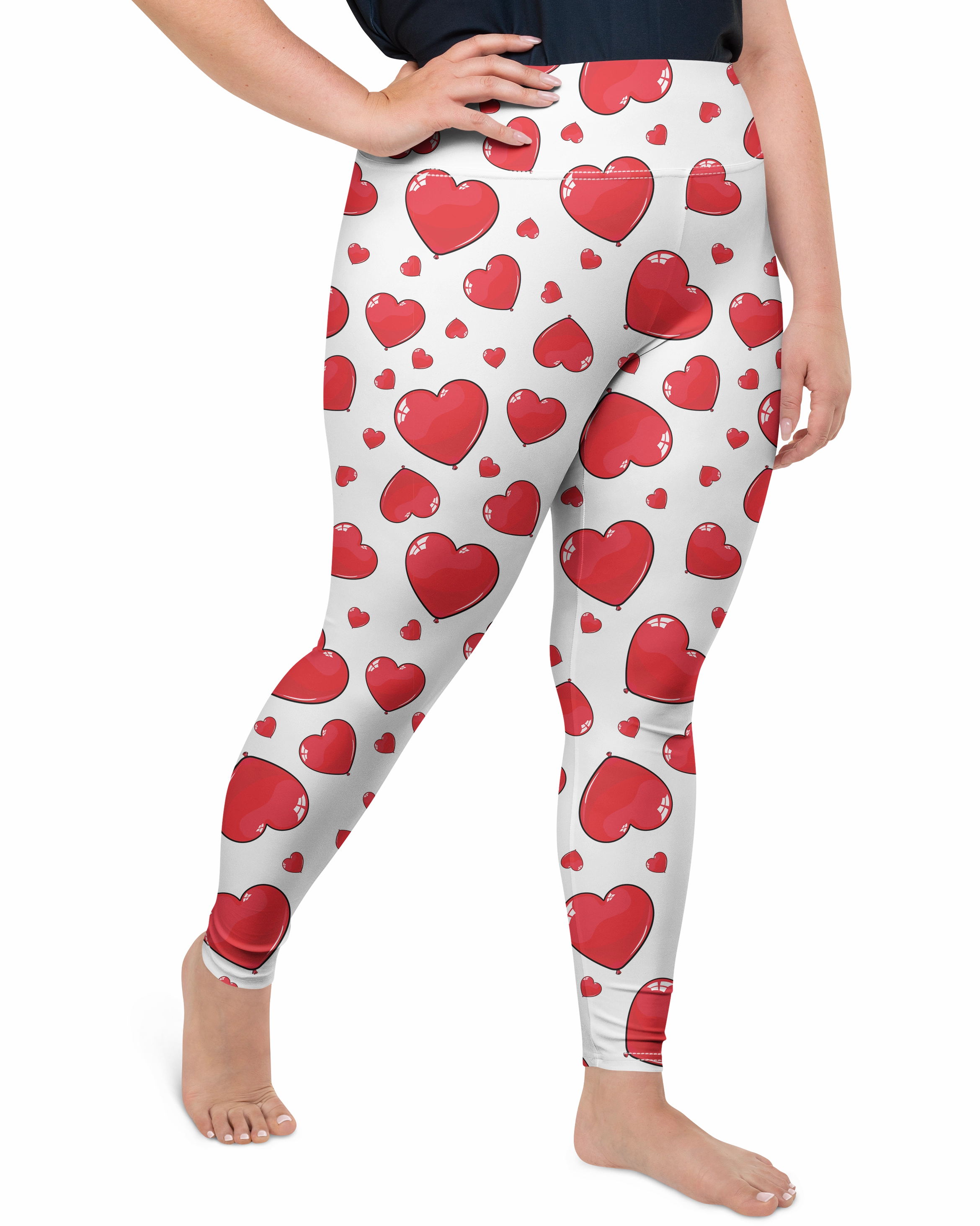 Red Heart Shaped Balloons Plus Size Leggings