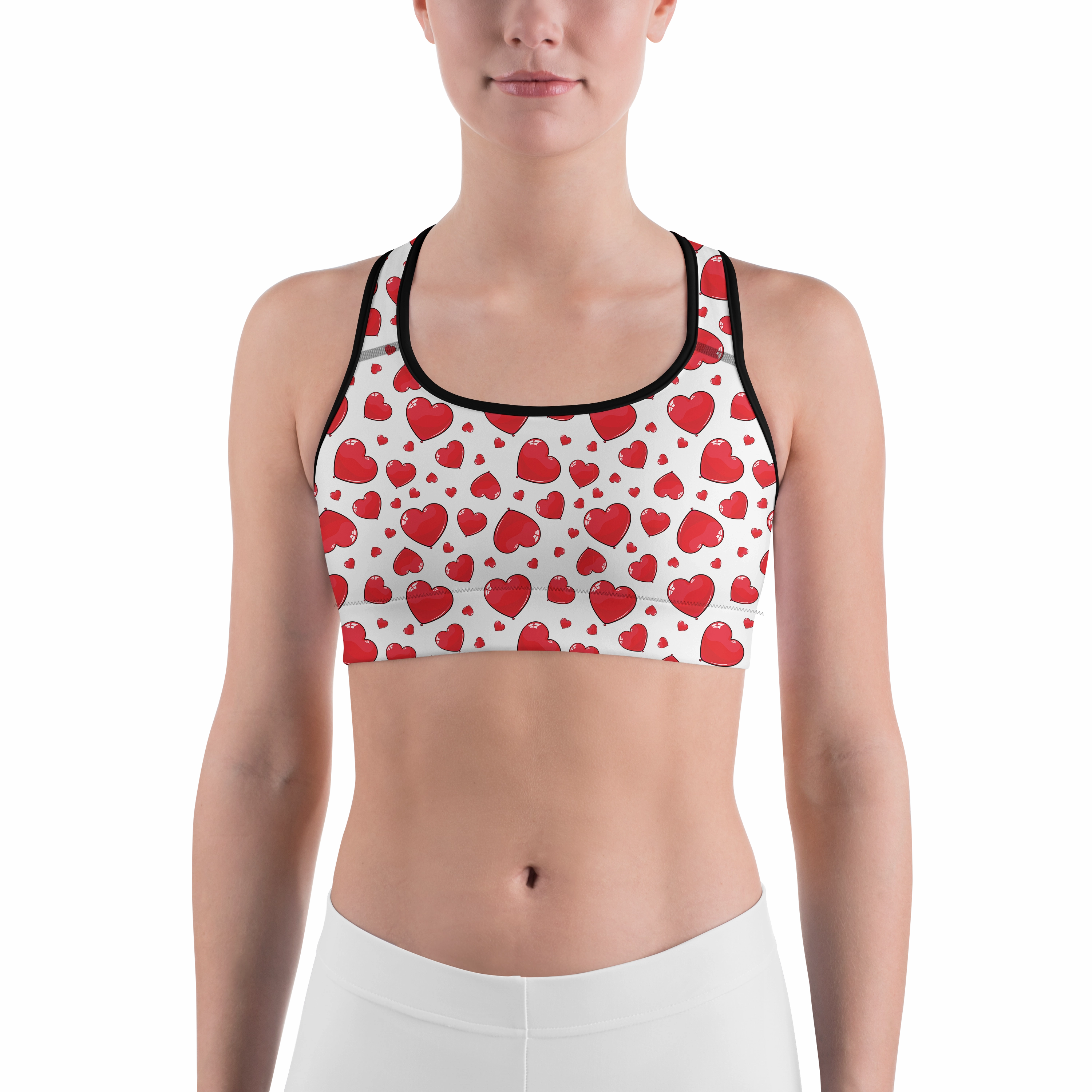 Red Heart Shaped Balloons Sports Bra