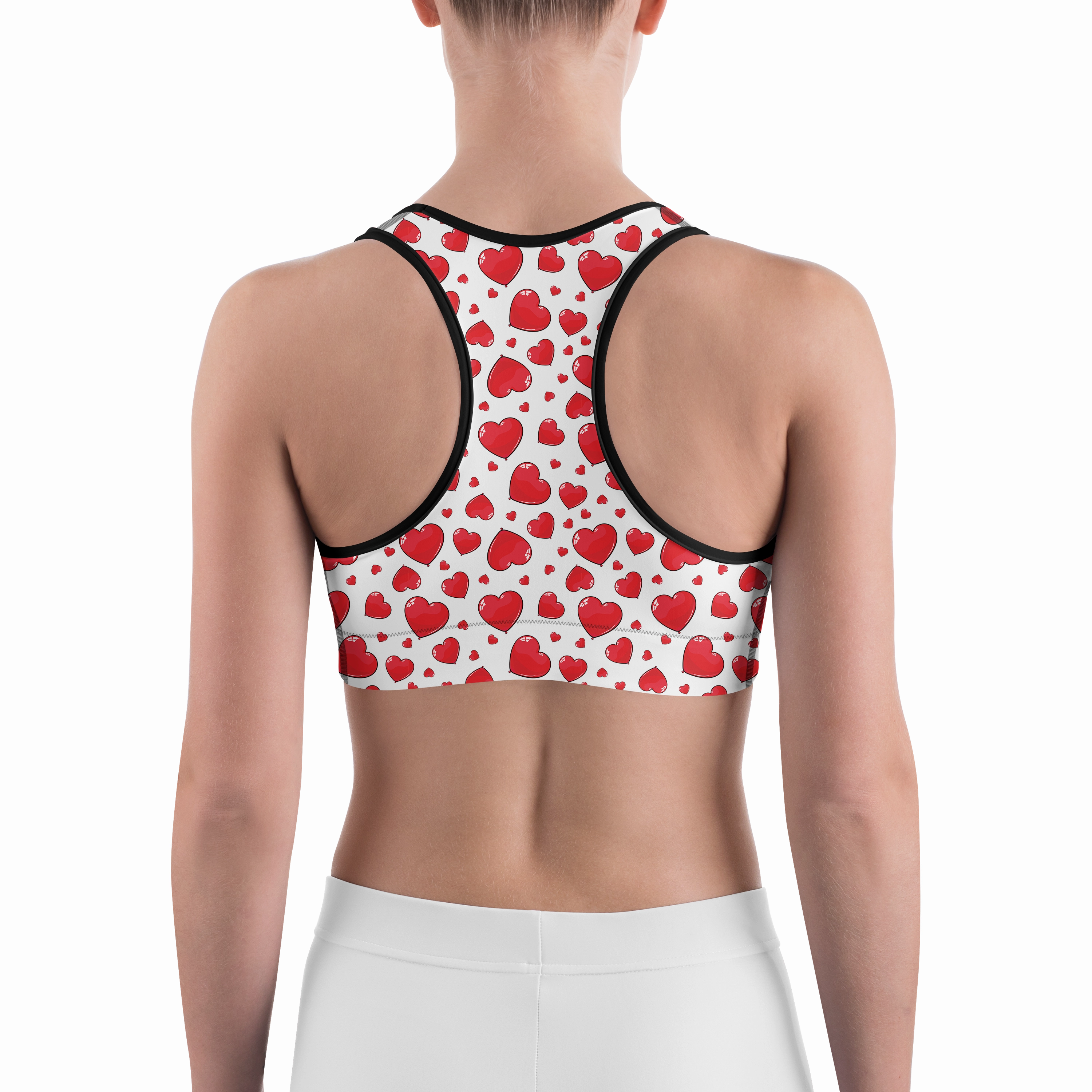 Red Heart Shaped Balloons Sports Bra