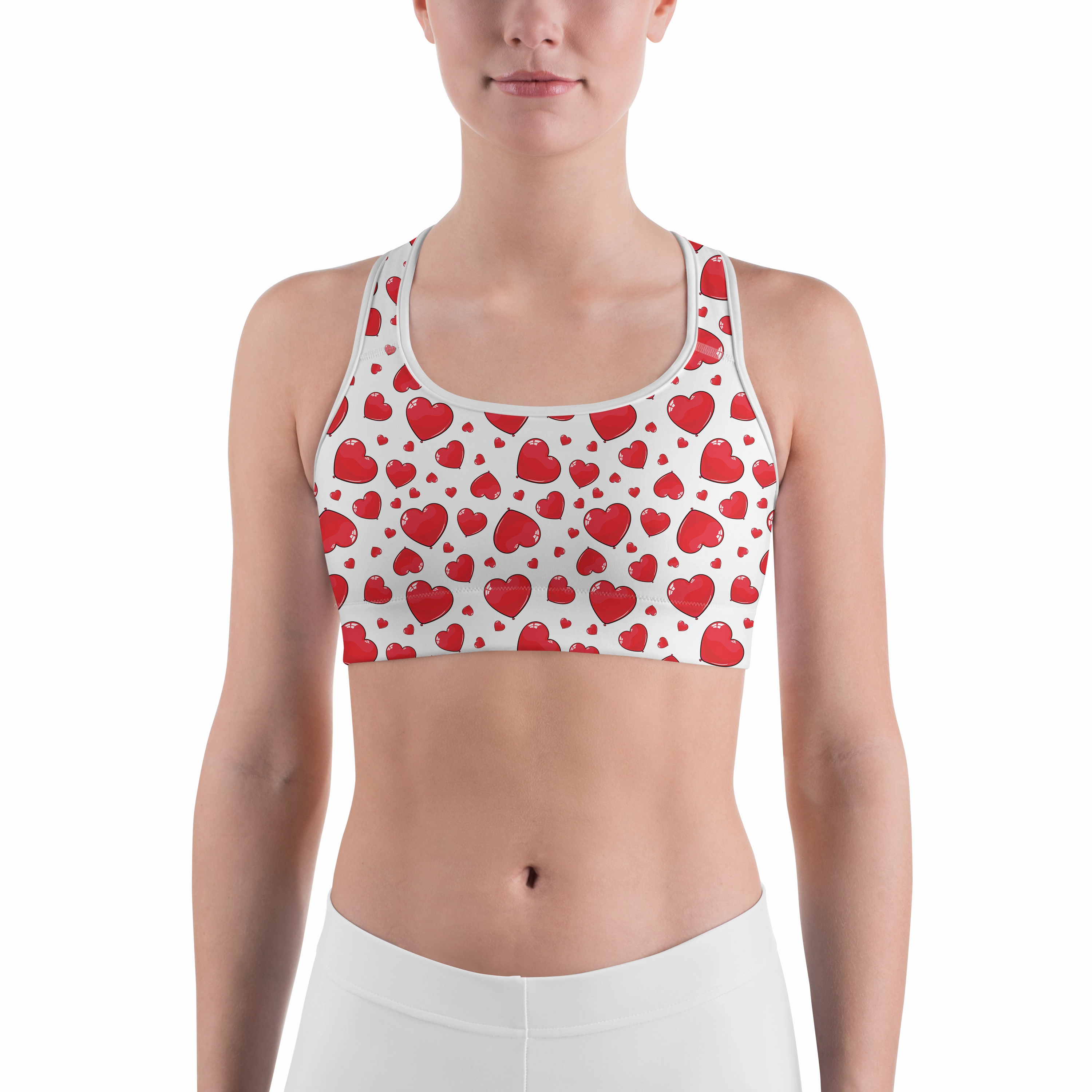 Red Heart Shaped Balloons Sports Bra