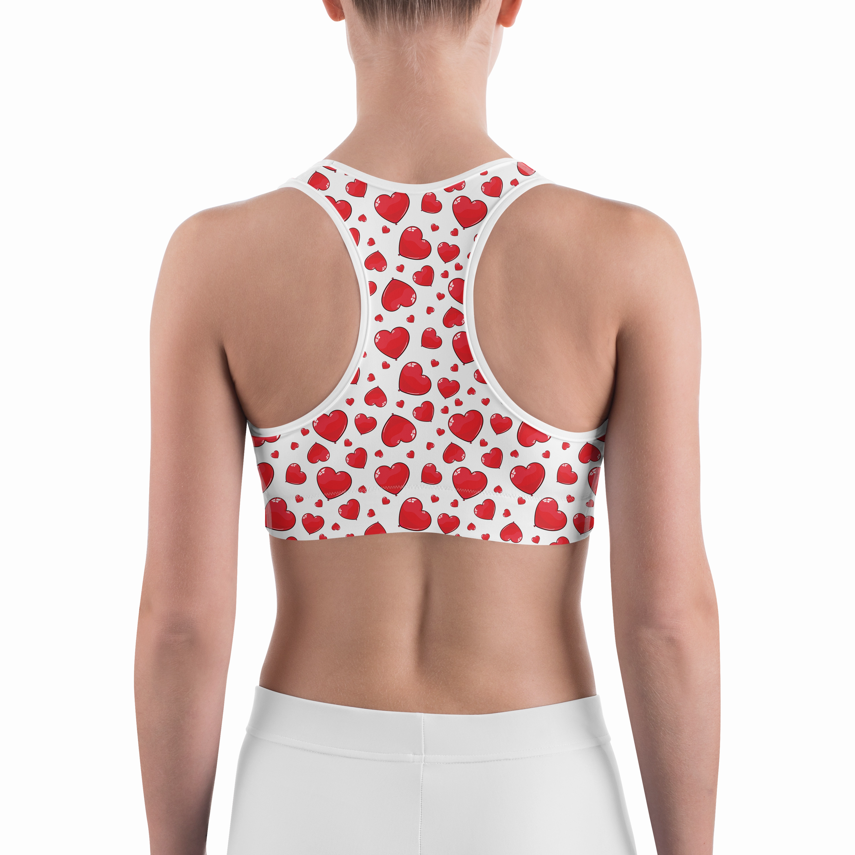 Red Heart Shaped Balloons Sports Bra