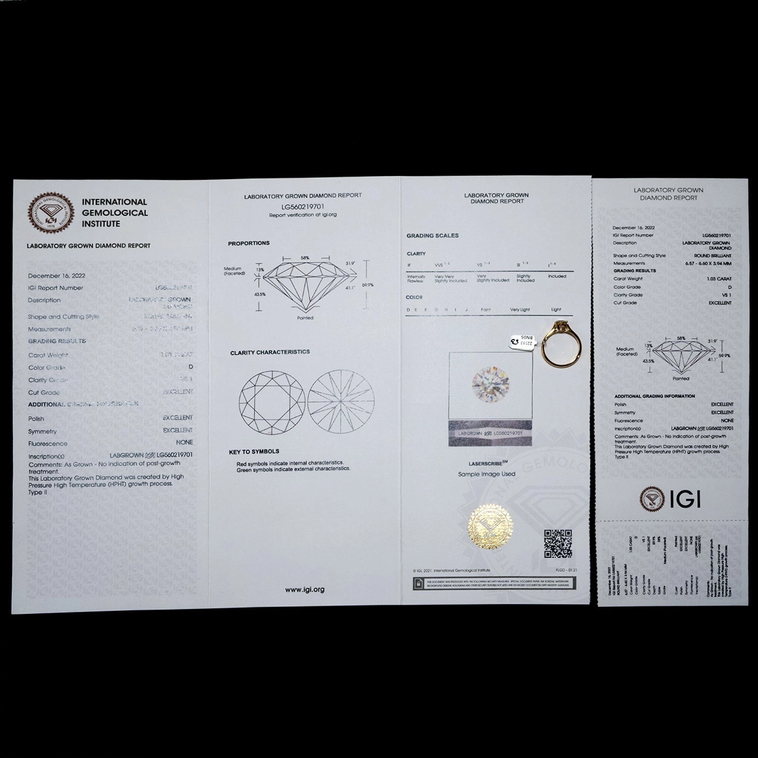 Ring solitaire 750 white gold 1 brilliant 1.03ct. D/VS1