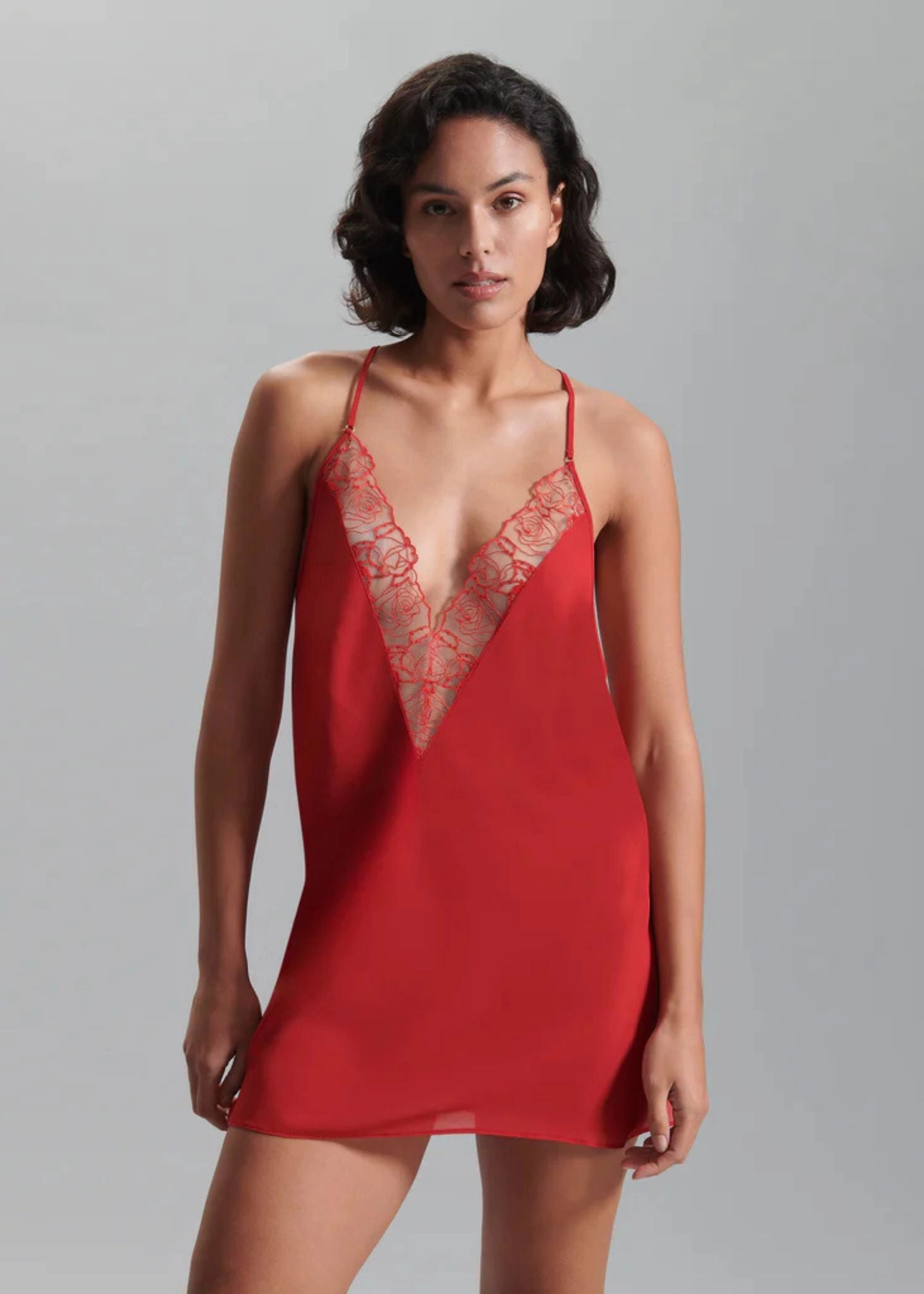 Rosalie Short Chemise Slip (Red/Sheer)