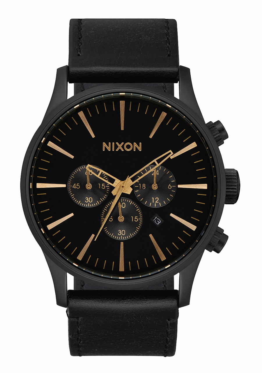 Sentry Chrono Leather - Matte Black / Gold / Black