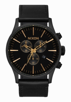 Sentry Chrono Leather - Matte Black / Gold / Black