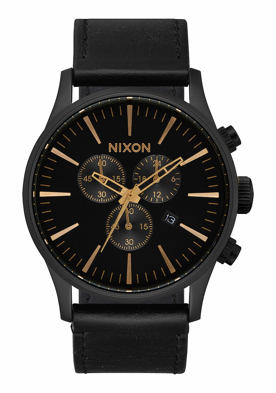 Sentry Chrono Leather - Matte Black / Gold / Black