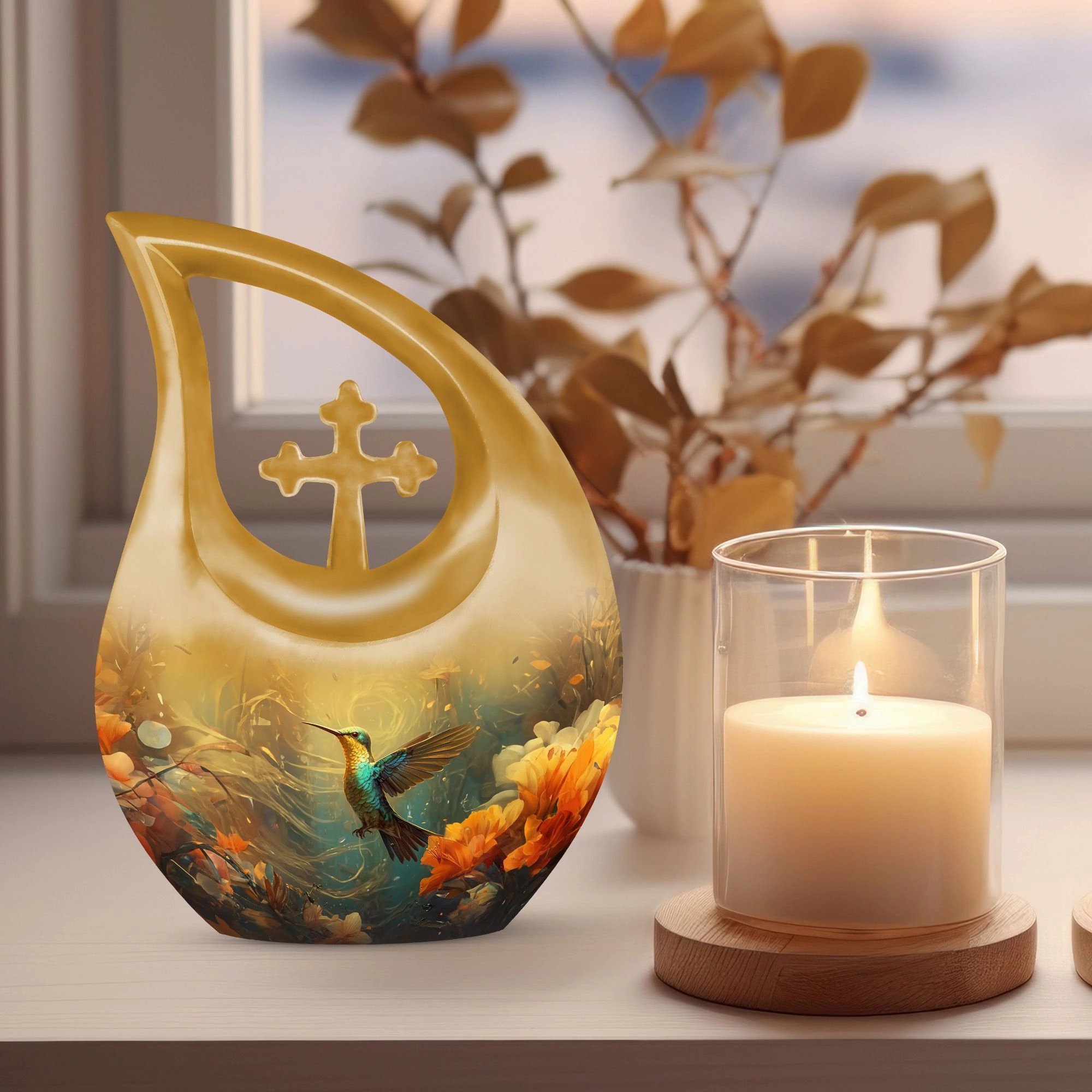 Serenity Memories: Beautiful Humming Birds Large Memorial Urn - Timeless Elegance Funeral Options