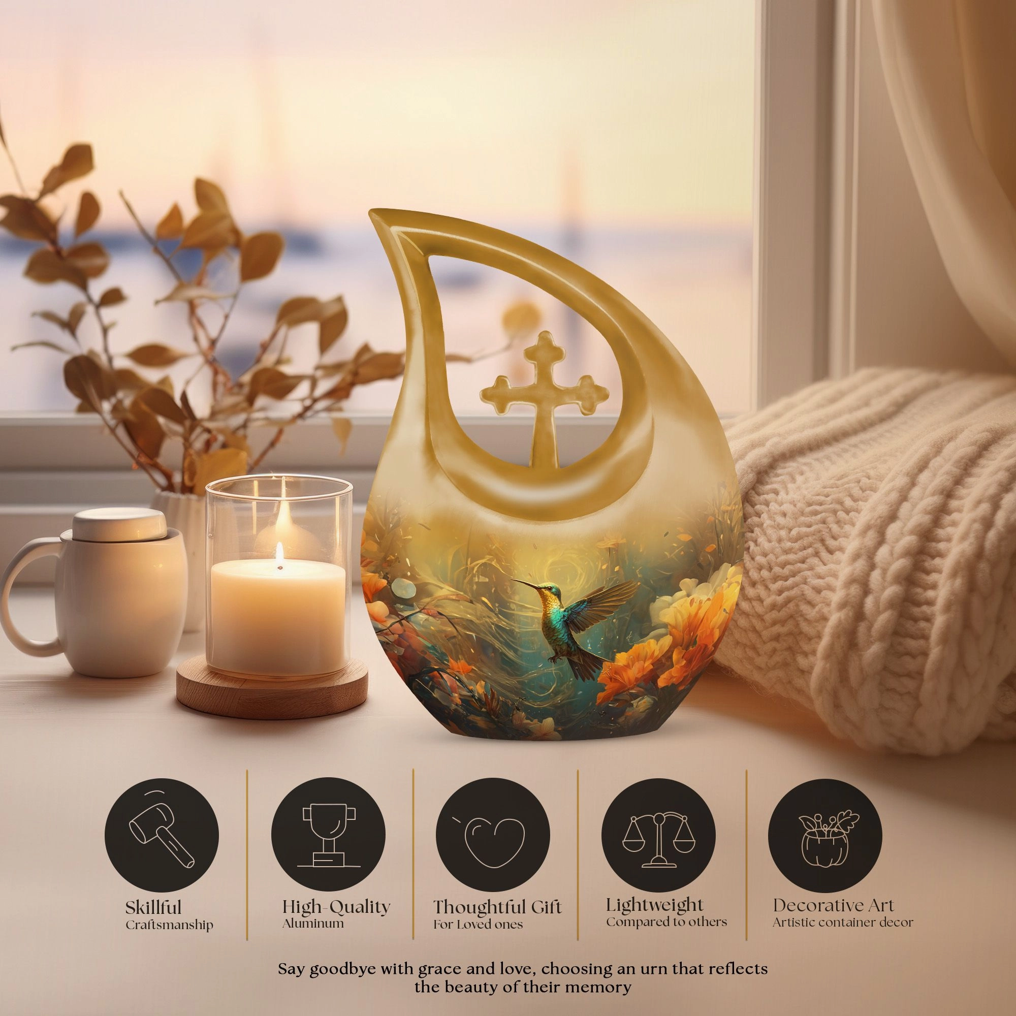 Serenity Memories: Beautiful Humming Birds Large Memorial Urn - Timeless Elegance Funeral Options